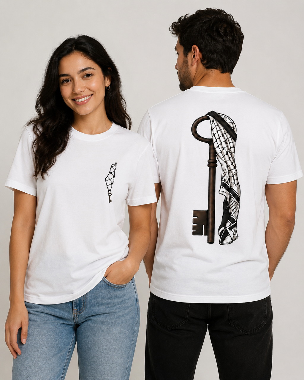 Palestine Key & Keffiyeh Unisex T-Shirt – White