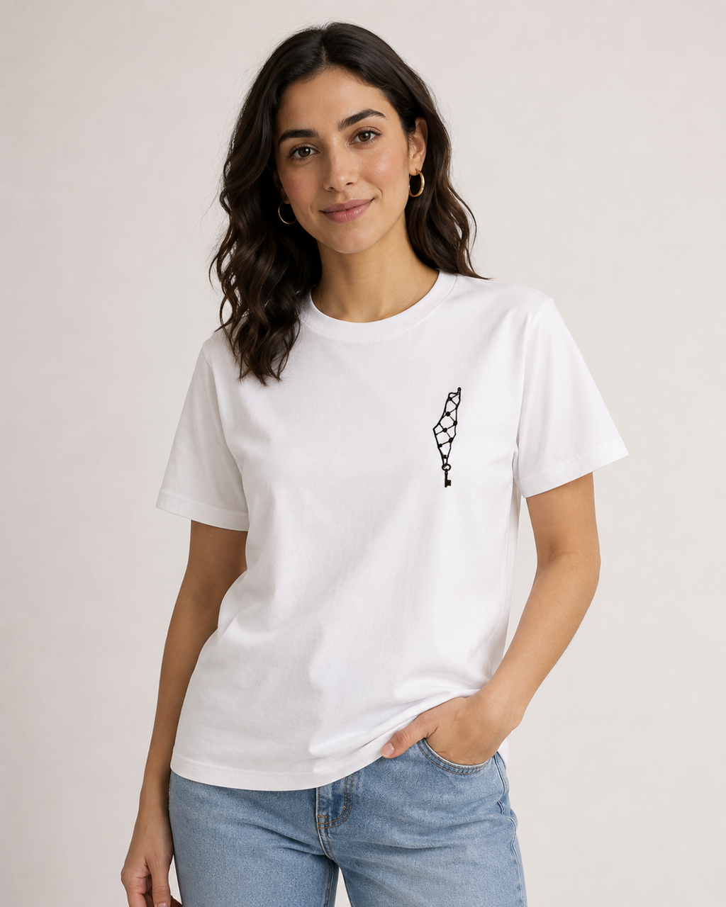 Palestine Key & Keffiyeh Unisex T-Shirt – White