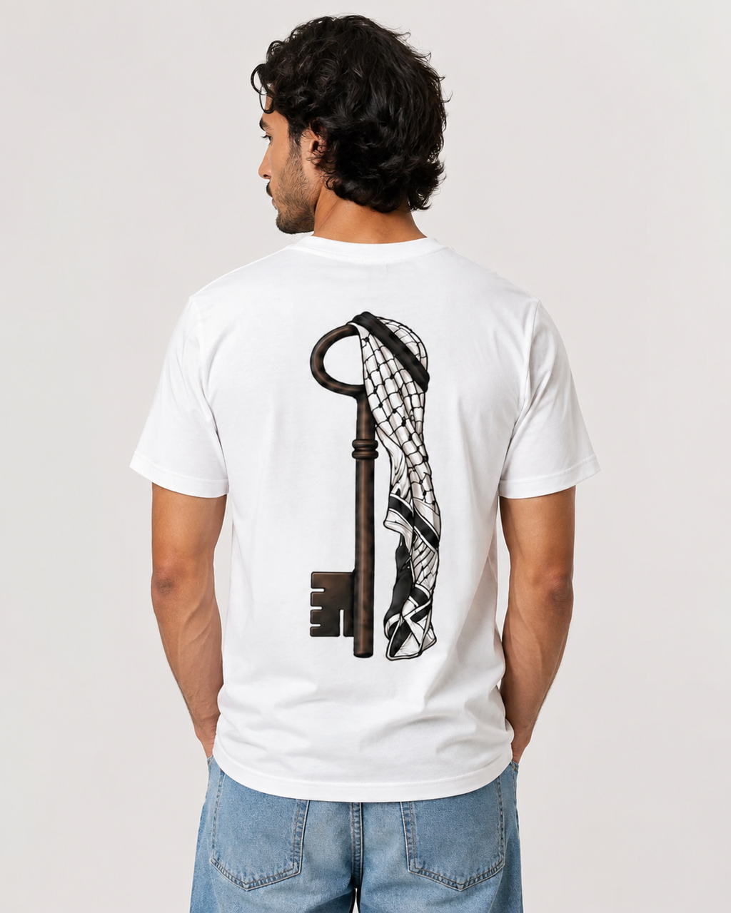 Palestine Key & Keffiyeh Unisex T-Shirt – White