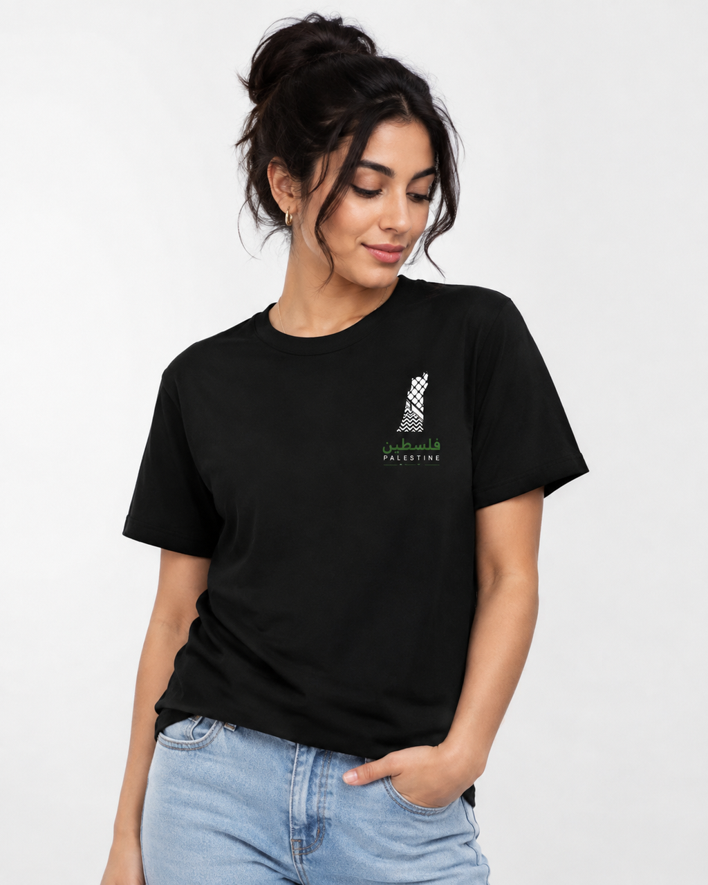 Palestine Keffiyeh Map Unisex T-Shirt – Black Front & Back Print