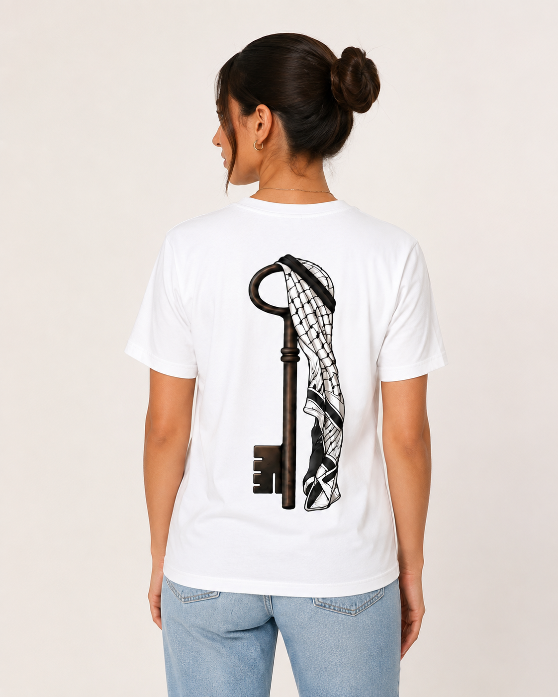 Palestine Key & Keffiyeh Unisex T-Shirt – White