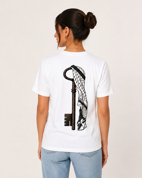 Palestine Key & Keffiyeh Unisex T-Shirt – White